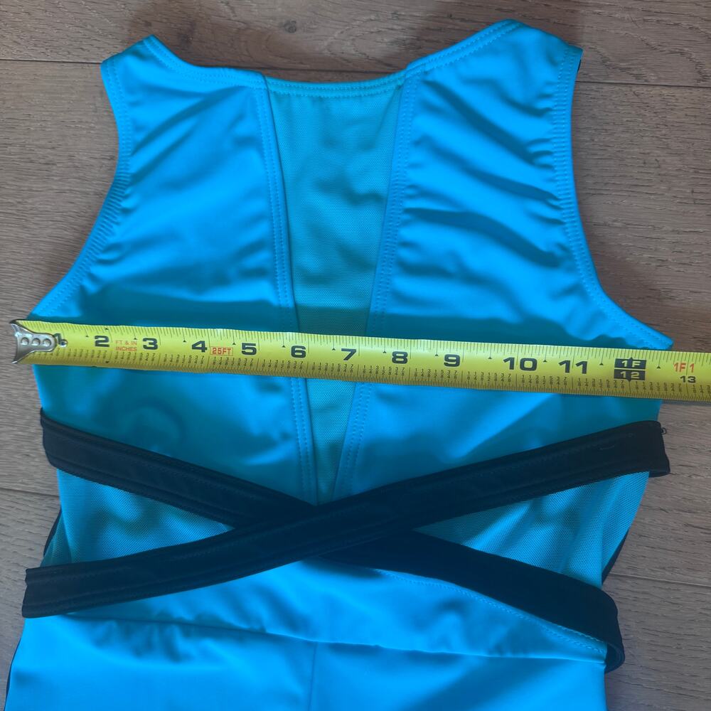 Weissman Dance Turquoise & Black mesh panel bodycon one piece catsuit 12/14 - Picture 10 of 12